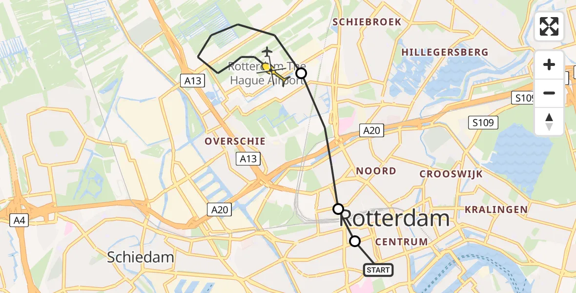 Routekaart van de vlucht: Lifeliner 2 naar Rotterdam The Hague Airport