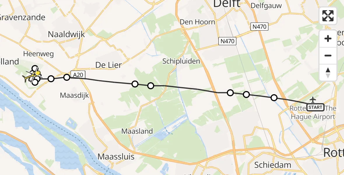 Routekaart van de vlucht: Lifeliner 2 naar Hoek van Holland