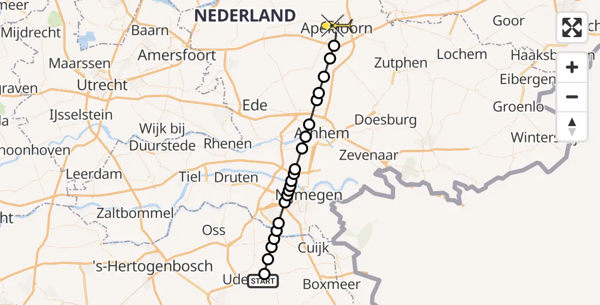 Routekaart van de vlucht: Lifeliner 3 naar Apeldoorn