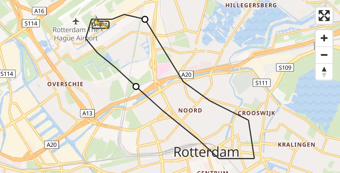 Vluchtroute Traumahelikopter Rotterdam The Hague Airport - Rotterdam The Hague Airport, 09 april 2023, 07:03