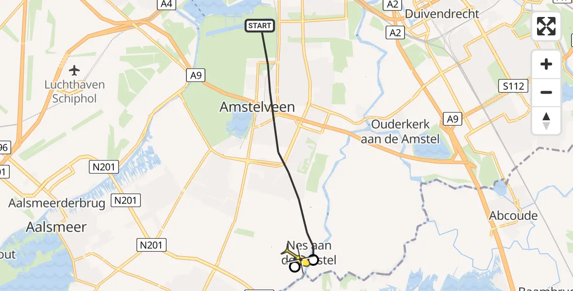 Routekaart van de vlucht: Lifeliner 1 naar Amstelveen