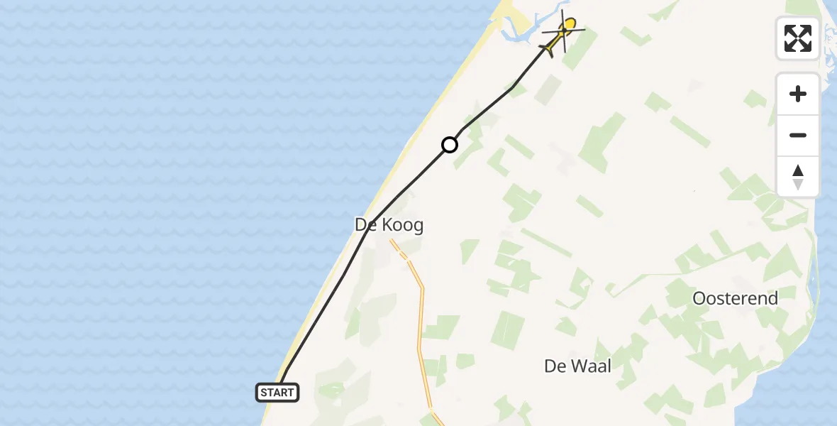 Routekaart van de vlucht: Politiehelikopter naar De Cocksdorp