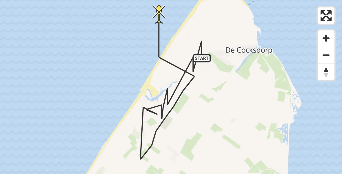 Routekaart van de vlucht: Politiehelikopter naar De Cocksdorp
