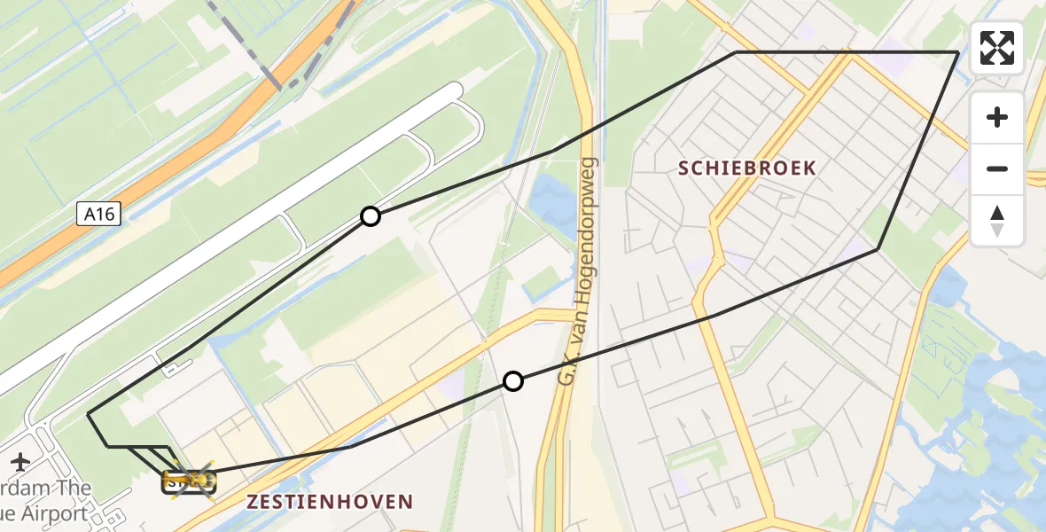 Vluchtroute Traumahelikopter Rotterdam The Hague Airport - Rotterdam The Hague Airport, 09 april 2023, 10:58