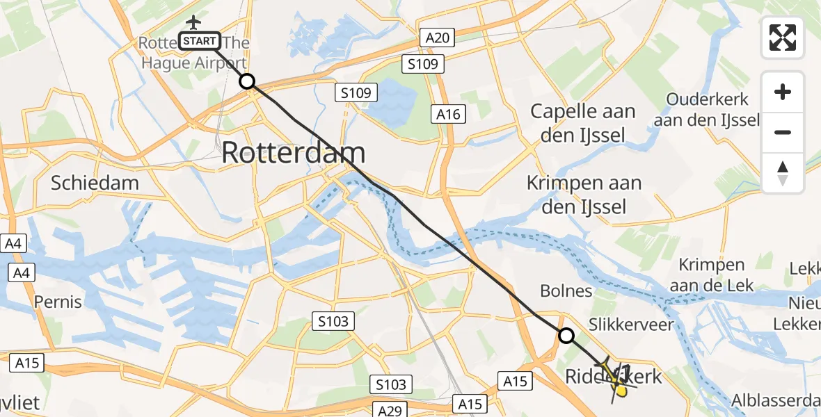 Routekaart van de vlucht: Lifeliner 2 naar Ridderkerk