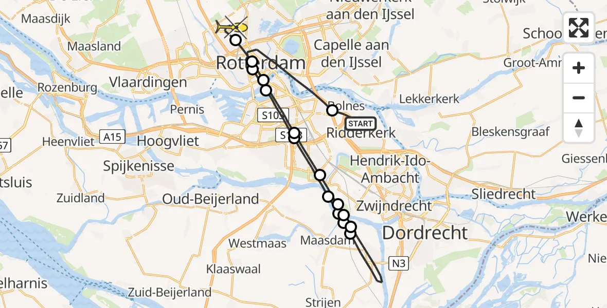 Routekaart van de vlucht: Lifeliner 2 naar Rotterdam The Hague Airport