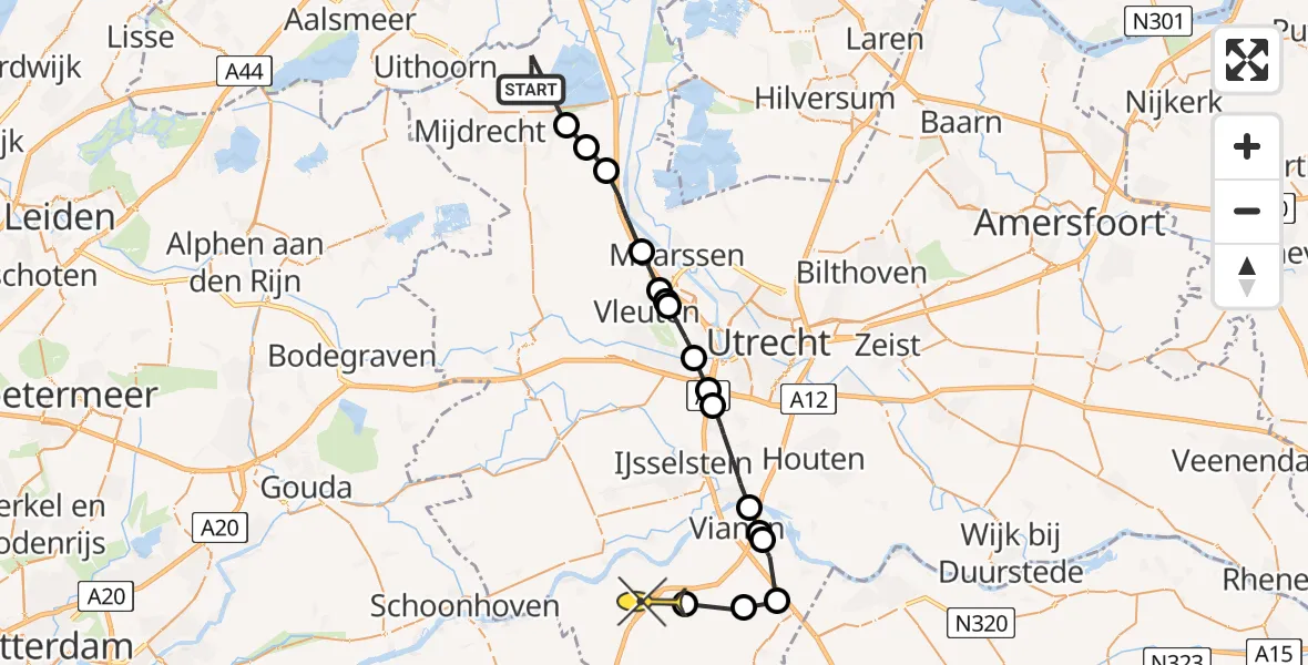 Routekaart van de vlucht: Politieheli naar Lexmond