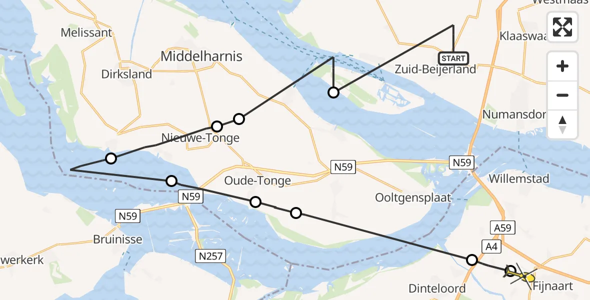 Routekaart van de vlucht: Politieheli naar Fijnaart