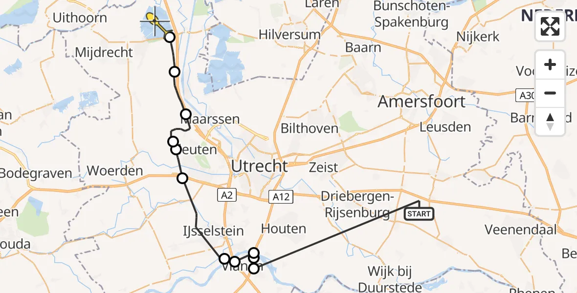 Routekaart van de vlucht: Politieheli naar Vinkeveen