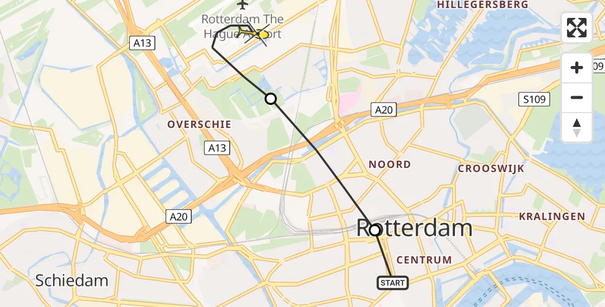 Routekaart van de vlucht: Lifeliner 2 naar Rotterdam The Hague Airport