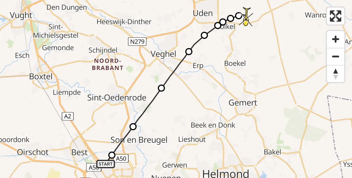 Routekaart van de vlucht: Lifeliner 3 naar Vliegbasis Volkel