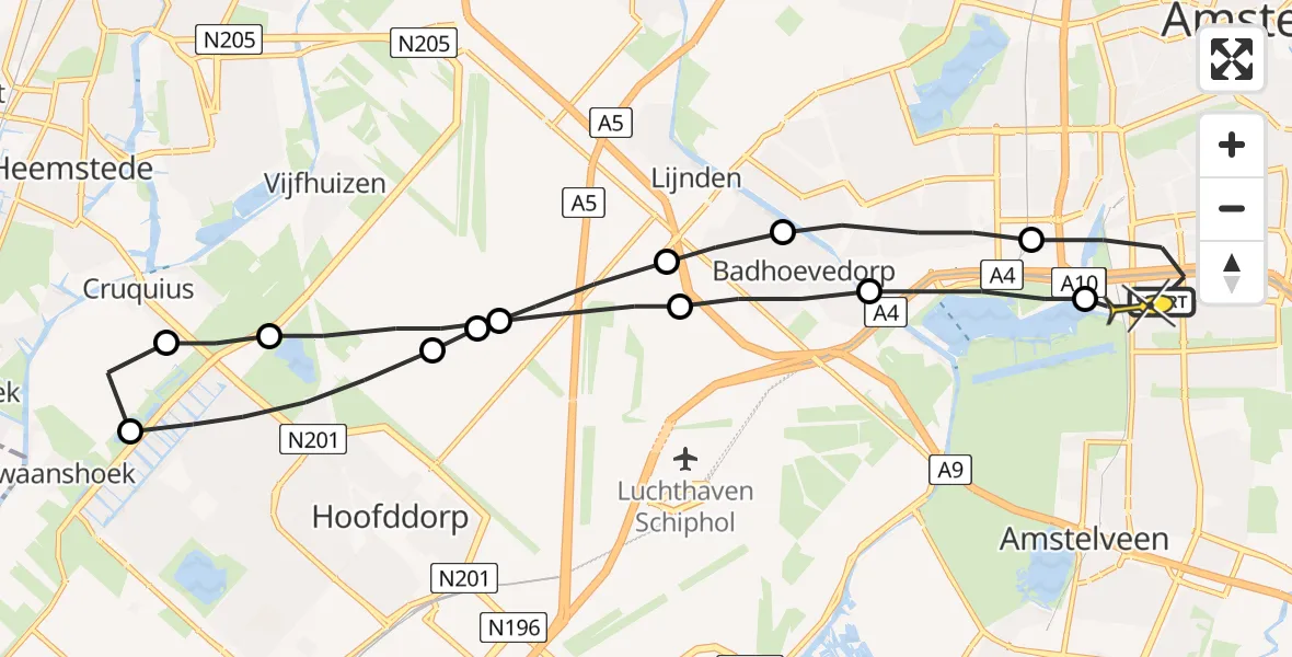 Routekaart van de vlucht: Lifeliner 1 naar VU Medisch Centrum Amsterdam