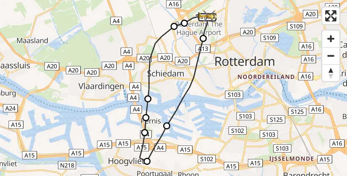 Vluchtroute Traumahelikopter Rotterdam The Hague Airport - Rotterdam The Hague Airport, 09 april 2023, 16:21