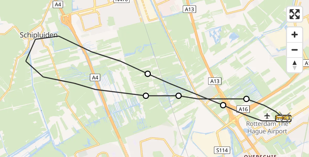 Vluchtroute Traumahelikopter Rotterdam The Hague Airport - Rotterdam The Hague Airport, 09 april 2023, 16:54