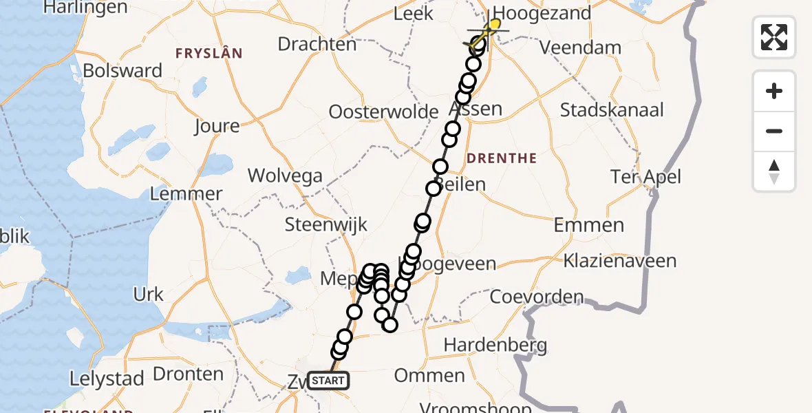 Routekaart van de vlucht: Lifeliner 4 naar Groningen Airport Eelde