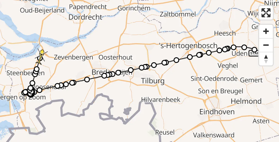 Routekaart van de vlucht: Politieheli naar Heijningen
