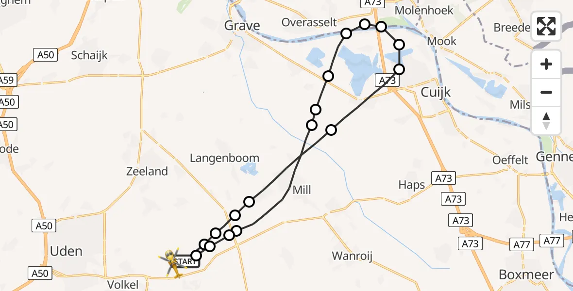 Vluchtroute Traumahelikopter Vliegbasis Volkel - Vliegbasis Volkel, 09 april 2023, 20:35