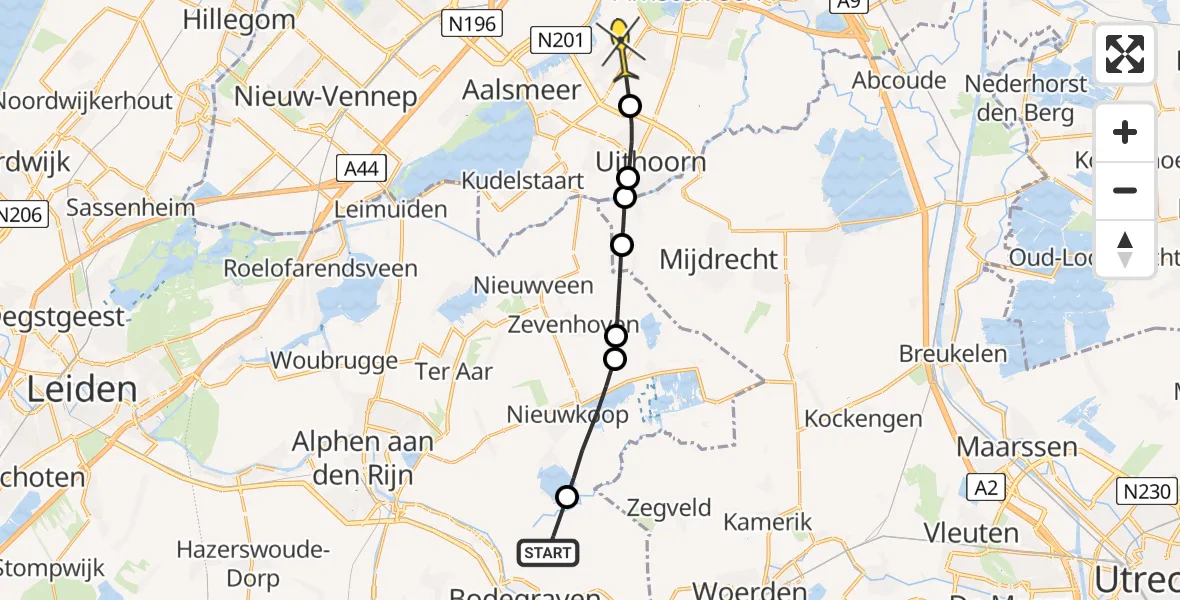 Routekaart van de vlucht: Politiehelikopter naar Aalsmeer