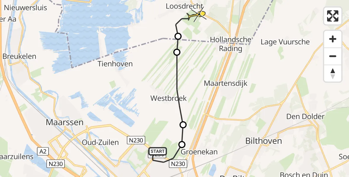 Routekaart van de vlucht: Lifeliner 1 naar Vliegveld Hilversum