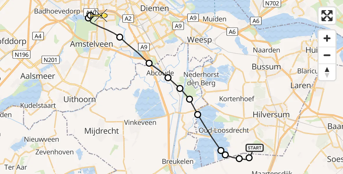 Routekaart van de vlucht: Lifeliner 1 naar VU Medisch Centrum Amsterdam