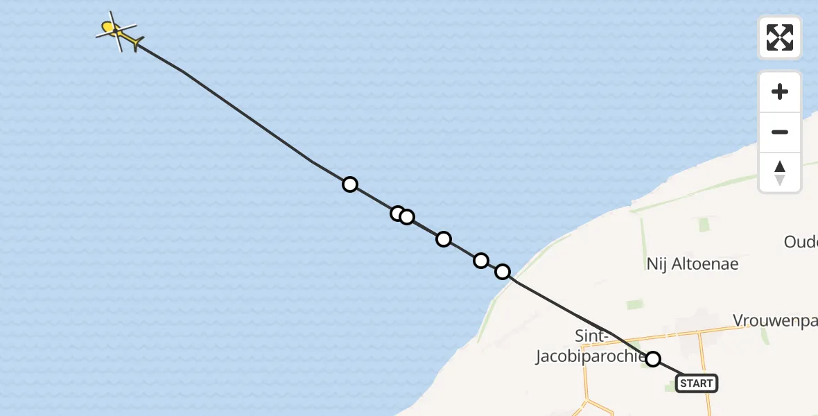 Routekaart van de vlucht: Ambulanceheli naar Oosterend