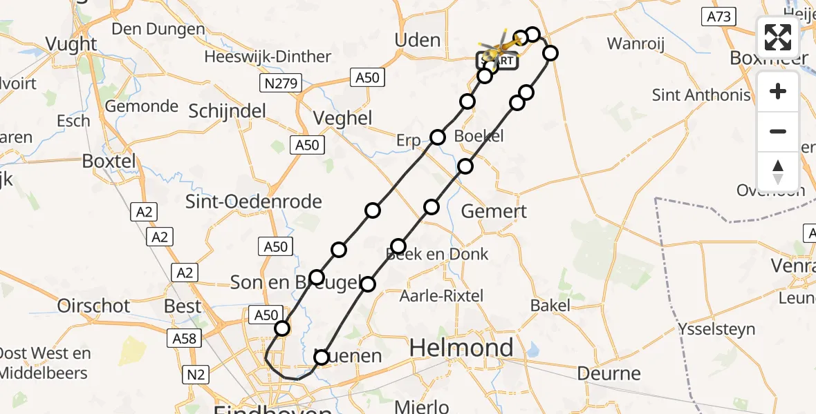 Vluchtroute Traumahelikopter Vliegbasis Volkel - Vliegbasis Volkel, 10 april 2023, 06:10