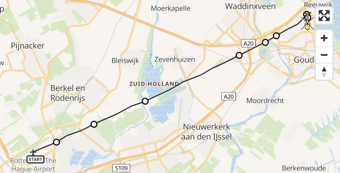 Routekaart van de vlucht: Lifeliner 2 naar Gouda