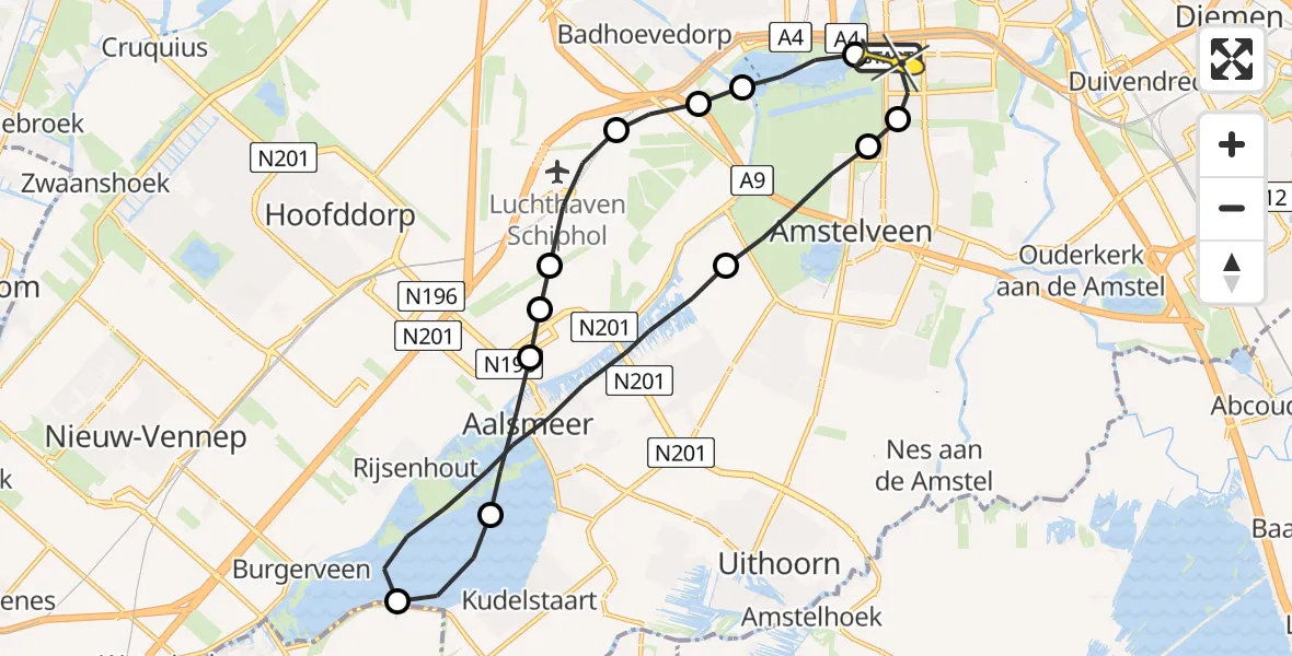 Routekaart van de vlucht: Lifeliner 1 naar VU Medisch Centrum Amsterdam