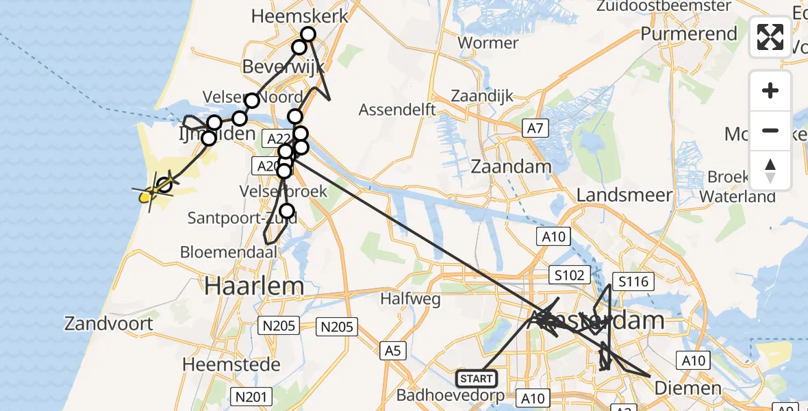 Routekaart van de vlucht: Politiehelikopter naar Overveen