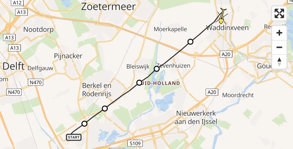 Routekaart van de vlucht: Lifeliner 2 naar Waddinxveen