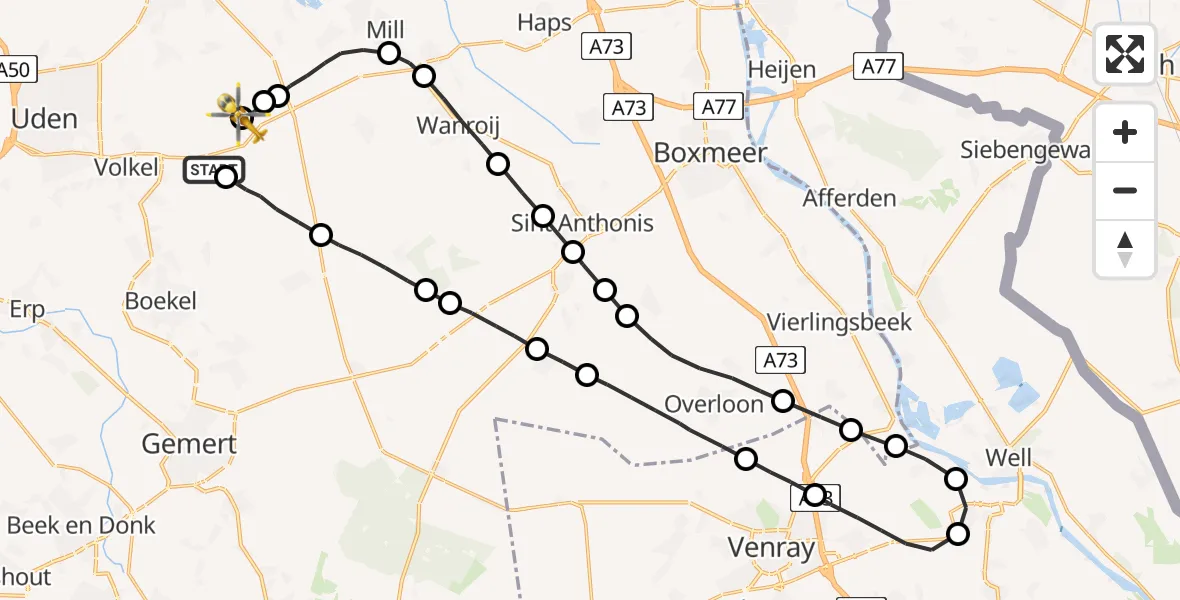 Vluchtroute Traumahelikopter Vliegbasis Volkel - Vliegbasis Volkel, 10 april 2023, 08:43