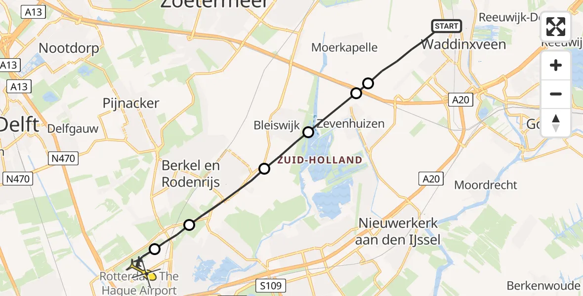 Routekaart van de vlucht: Lifeliner 2 naar Rotterdam The Hague Airport