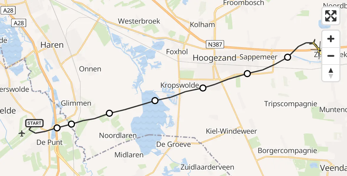 Routekaart van de vlucht: Lifeliner 4 naar Zuidbroek