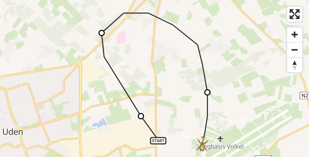 Vluchtroute Traumahelikopter Vliegbasis Volkel - Vliegbasis Volkel, 10 april 2023, 09:34