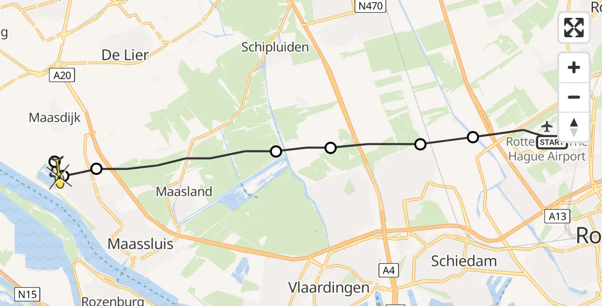 Routekaart van de vlucht: Lifeliner 2 naar Maasdijk