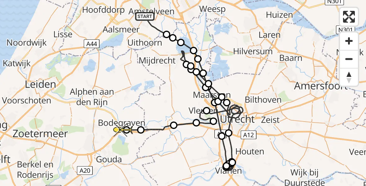 Routekaart van de vlucht: Politieheli naar Bodegraven