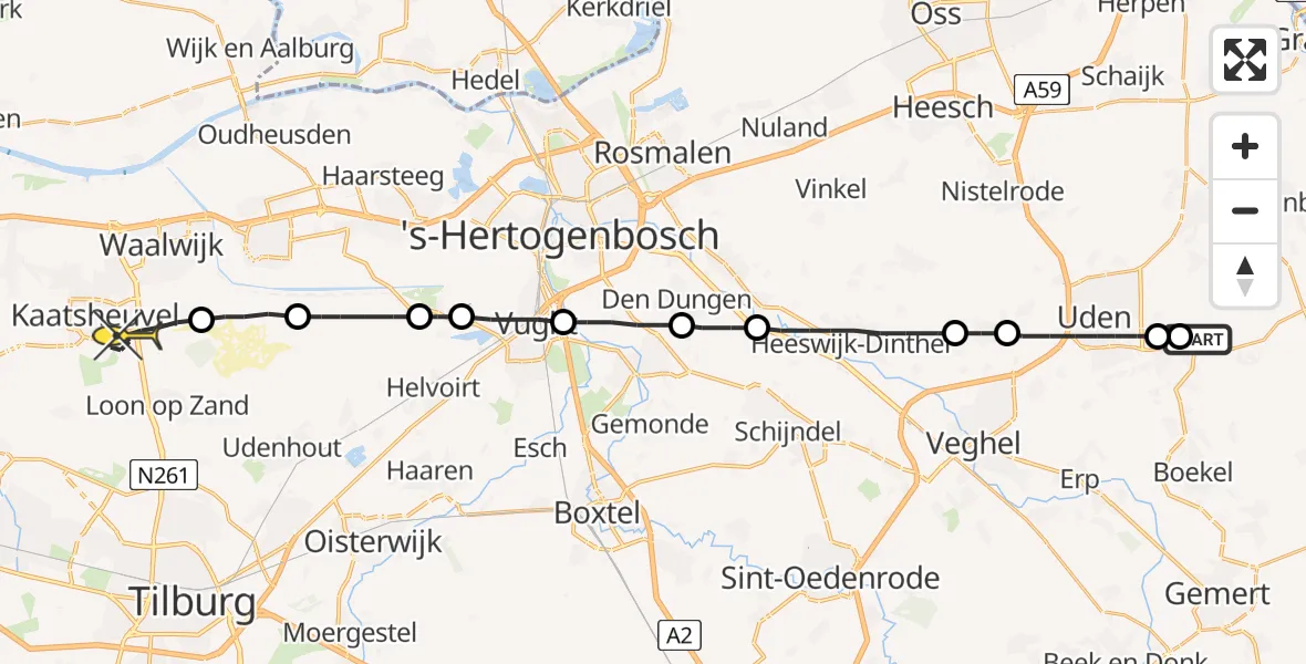 Routekaart van de vlucht: Lifeliner 3 naar Kaatsheuvel