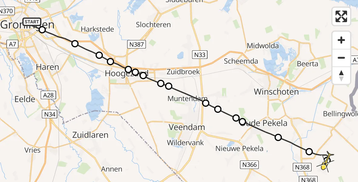 Routekaart van de vlucht: Lifeliner 4 naar Veelerveen