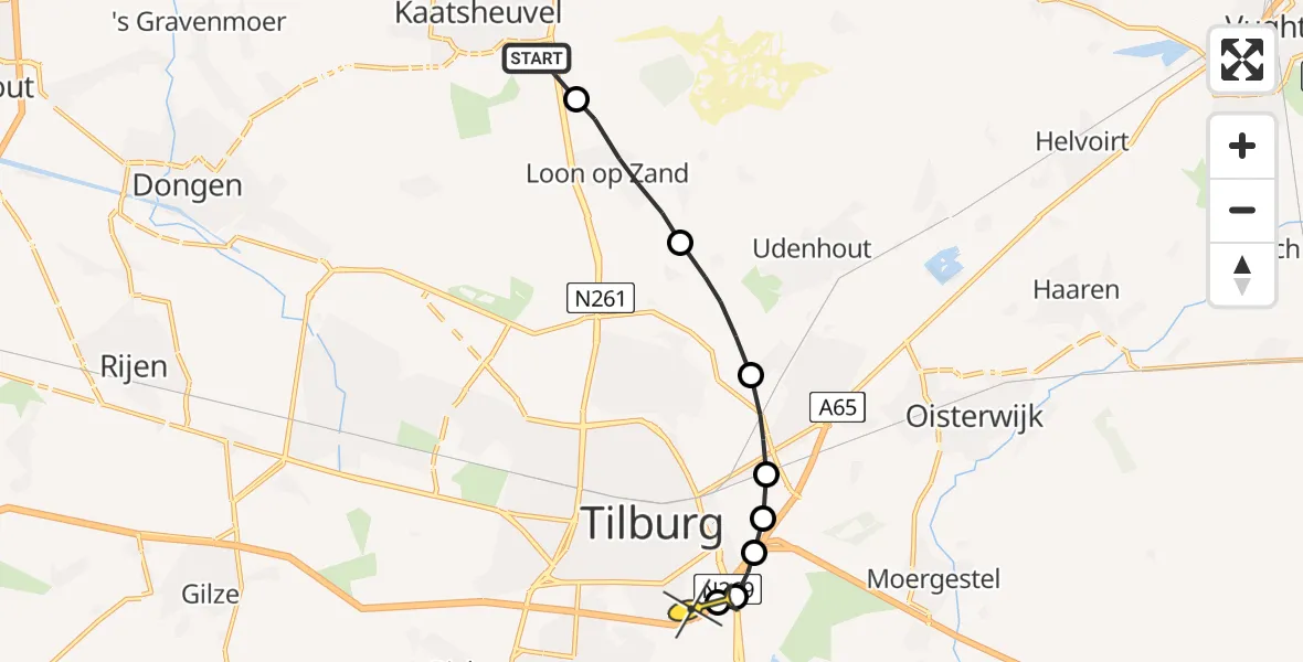 Routekaart van de vlucht: Lifeliner 3 naar Tilburg