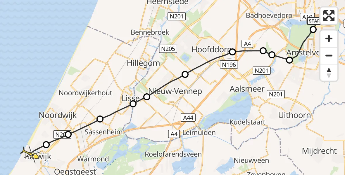 Routekaart van de vlucht: Lifeliner 1 naar Katwijk