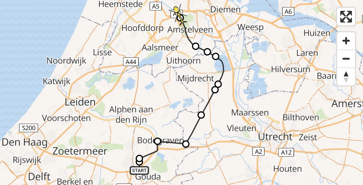 Routekaart van de vlucht: Politieheli naar Amsterdam