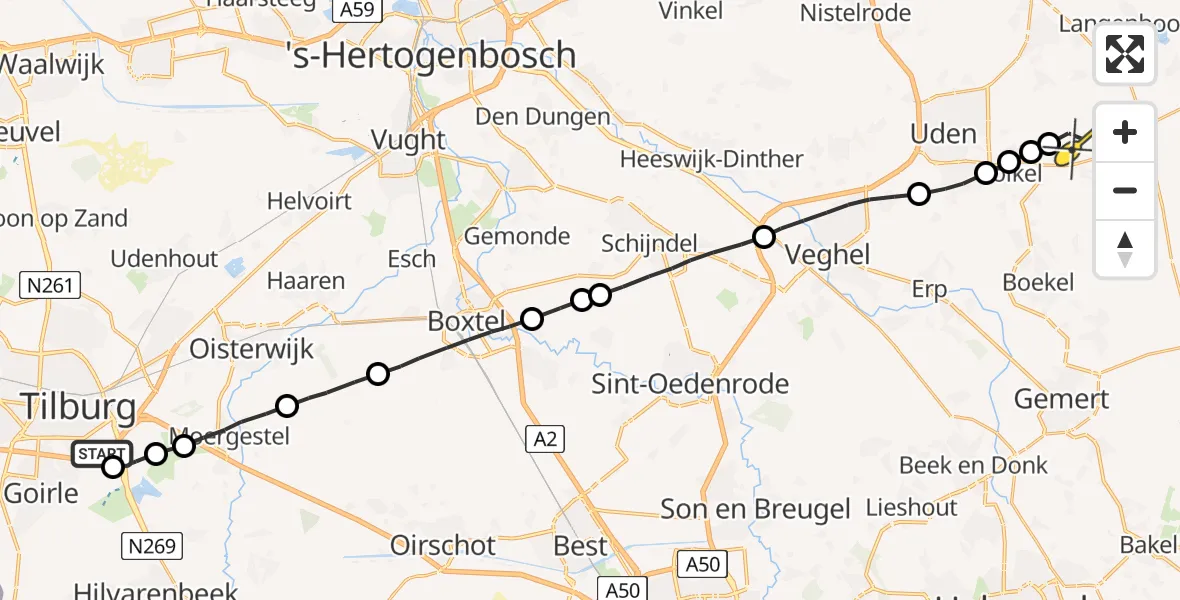 Routekaart van de vlucht: Lifeliner 3 naar Vliegbasis Volkel