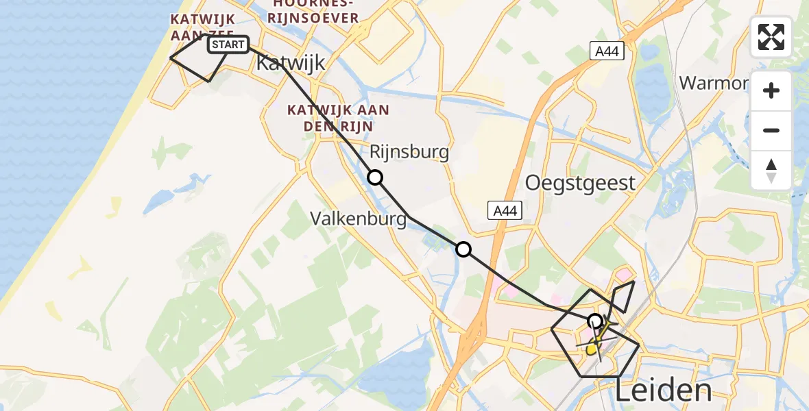 Routekaart van de vlucht: Lifeliner 1 naar Leiden