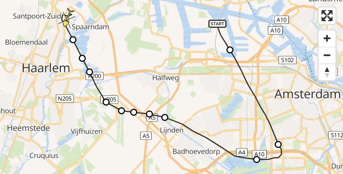 Routekaart van de vlucht: Lifeliner 1 naar Haarlem