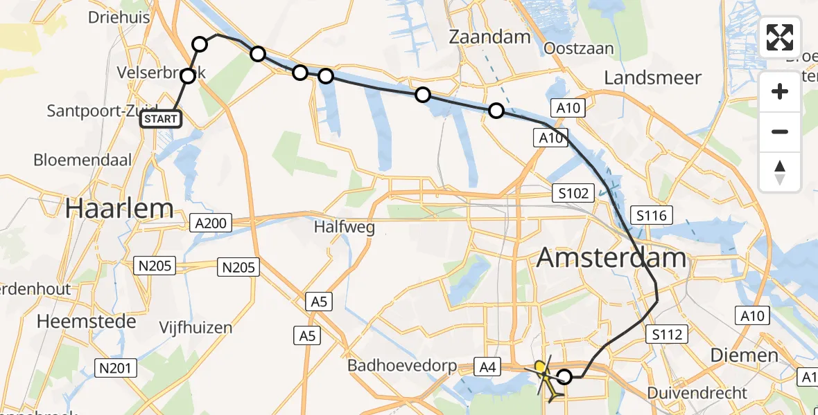 Routekaart van de vlucht: Lifeliner 1 naar VU Medisch Centrum Amsterdam