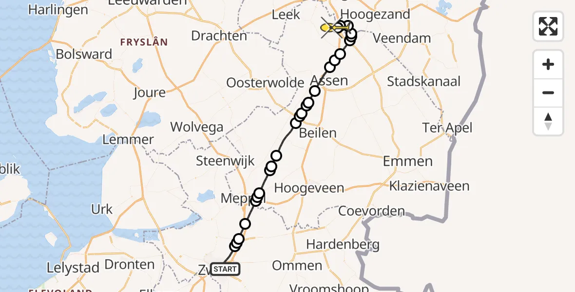 Routekaart van de vlucht: Lifeliner 4 naar Groningen Airport Eelde