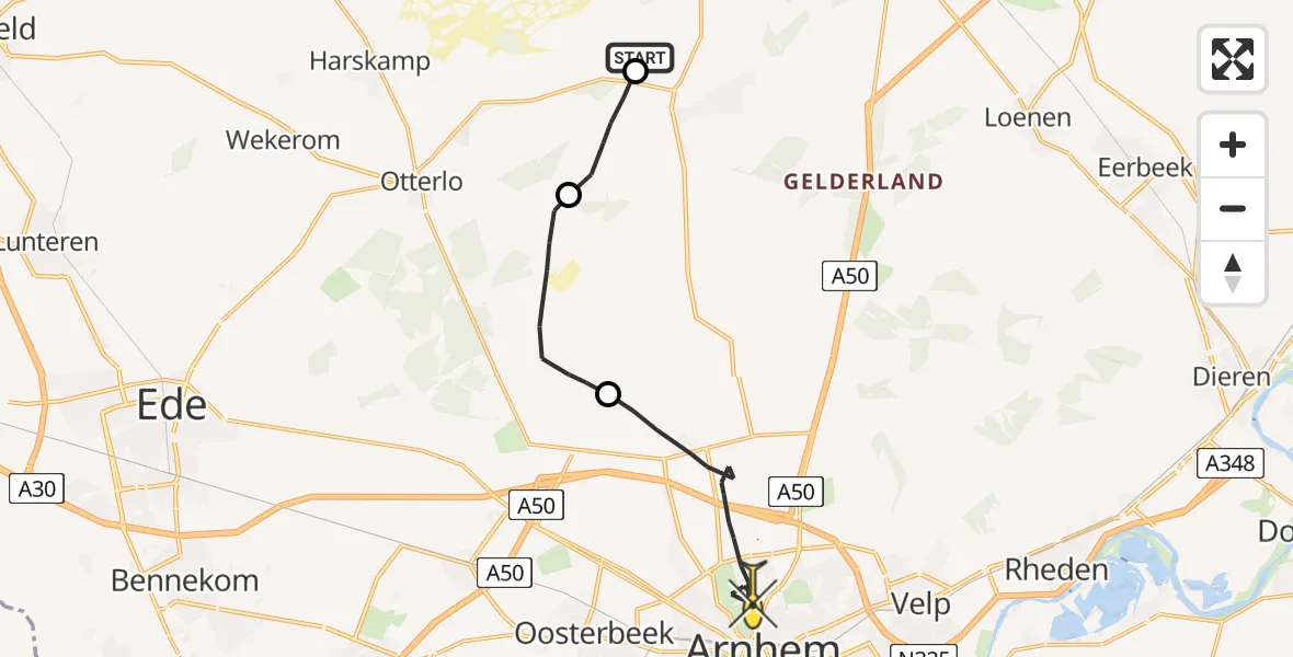 Routekaart van de vlucht: Lifeliner 3 naar Arnhem