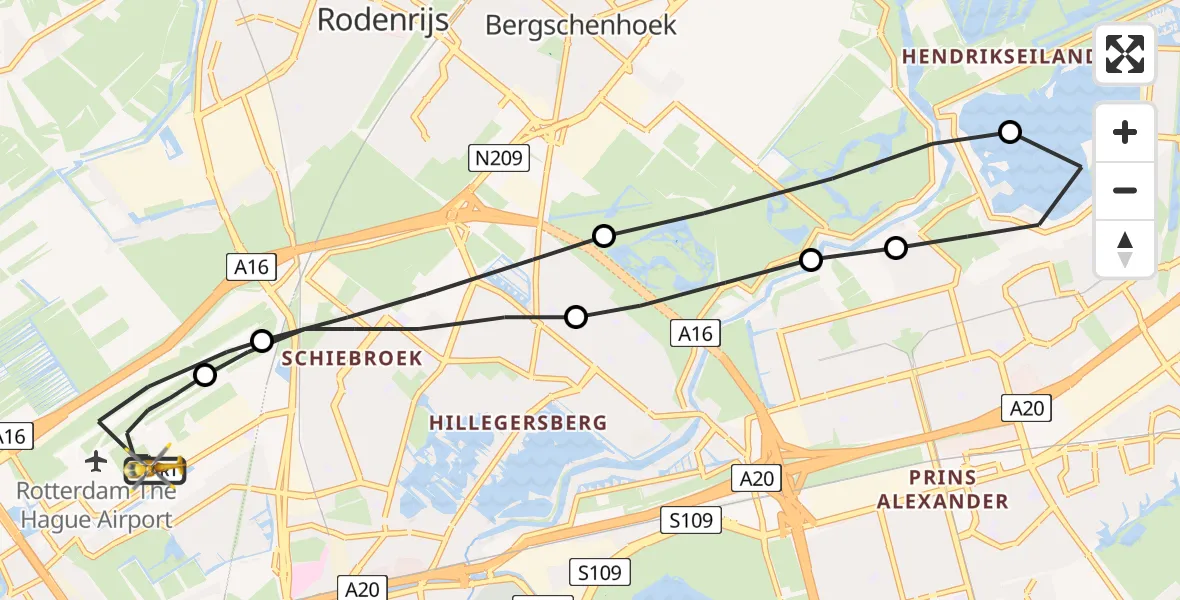 Vluchtroute Traumahelikopter Rotterdam The Hague Airport - Rotterdam The Hague Airport, 10 april 2023, 14:30