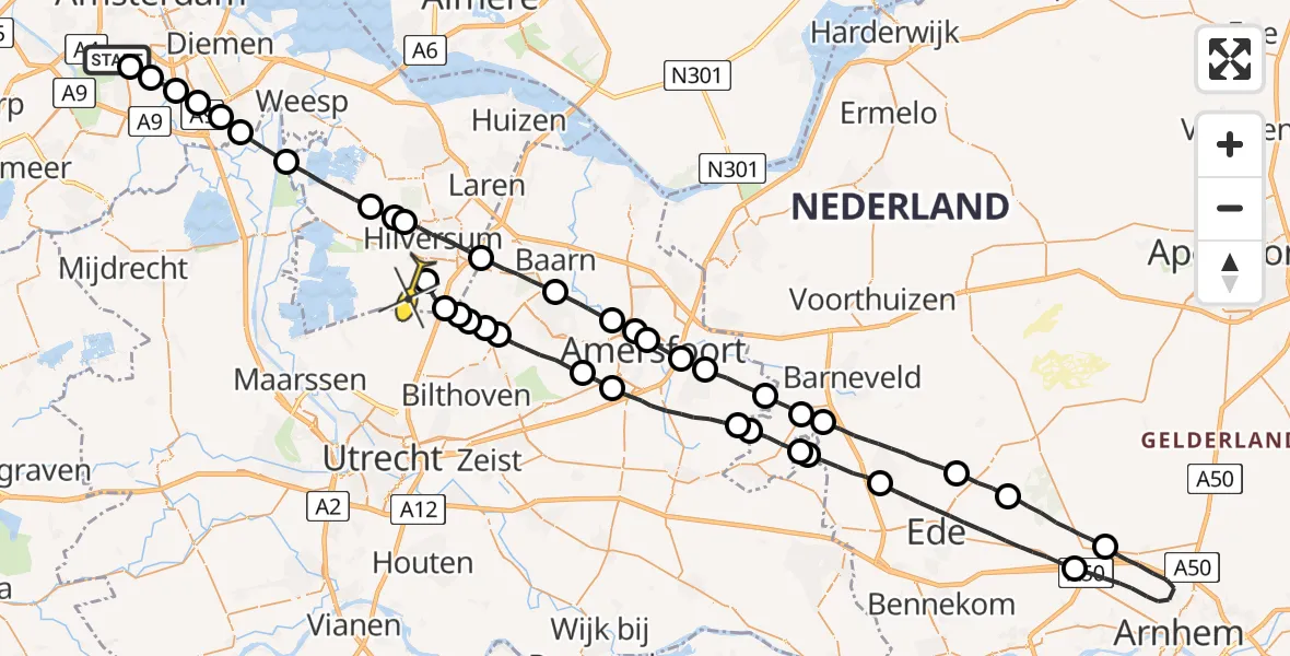 Routekaart van de vlucht: Lifeliner 1 naar Vliegveld Hilversum