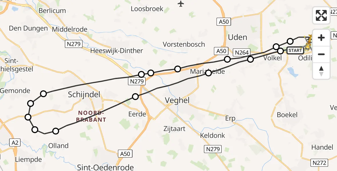 Vluchtroute Traumahelikopter Vliegbasis Volkel - Vliegbasis Volkel, 10 april 2023, 15:12